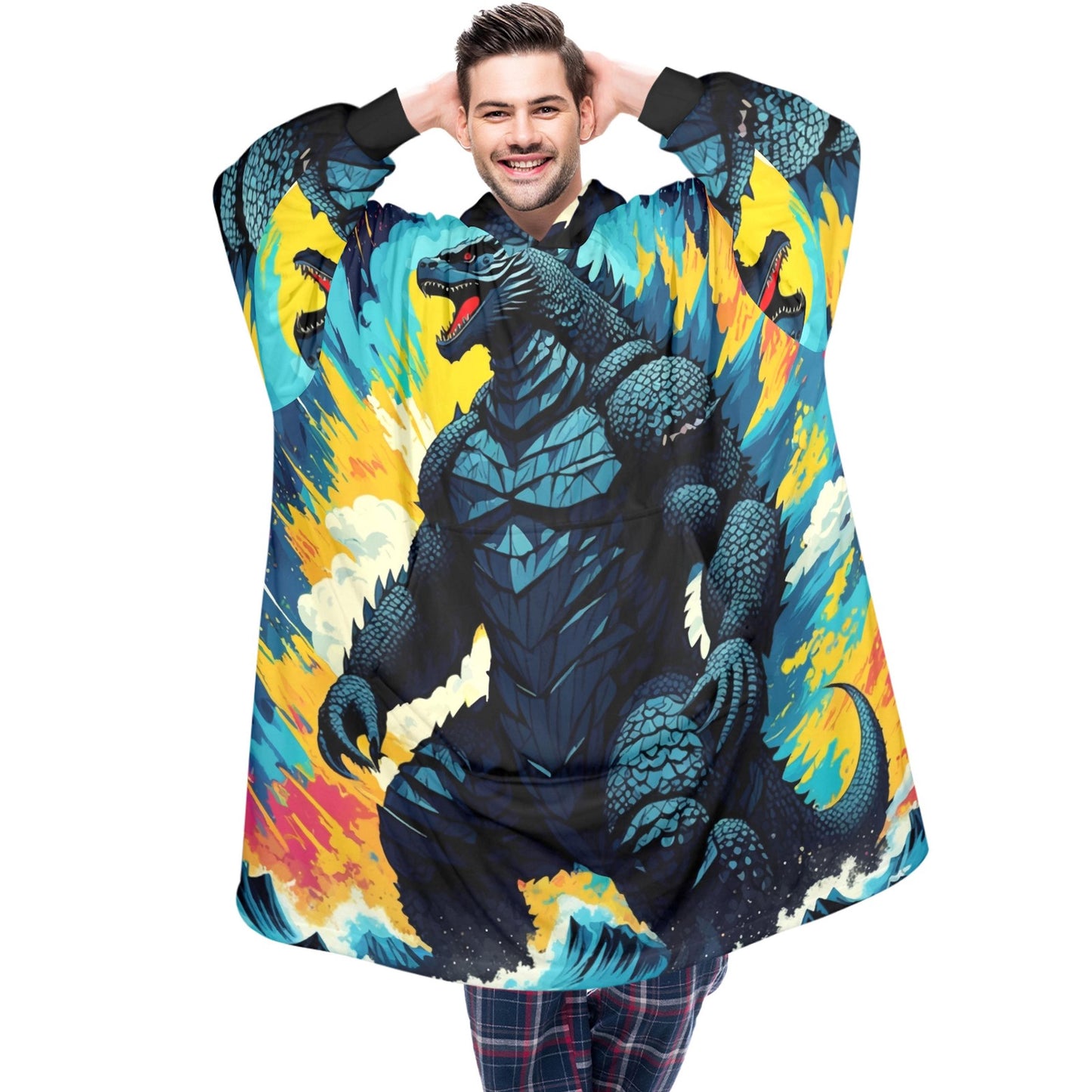 Godzilla Blanket Hoodie Vintage Kaiju Fleece Lounger