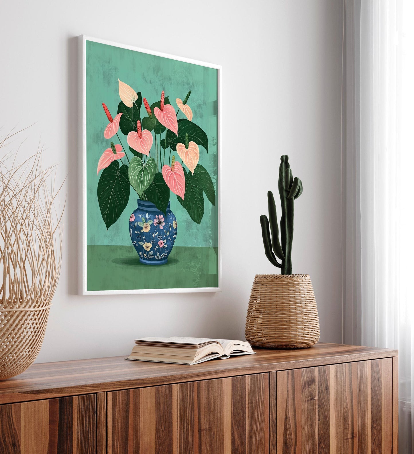 Tropical Flowers Art Print: Sage Green Maximalist Decor