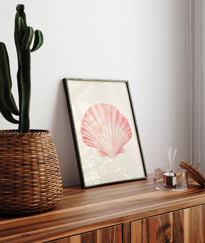 Soft pink seashell print, Beachy room decor, Ocean surf poster, Coastal granddaughter, Beach house, College coconut girl, Preppy dorm decor