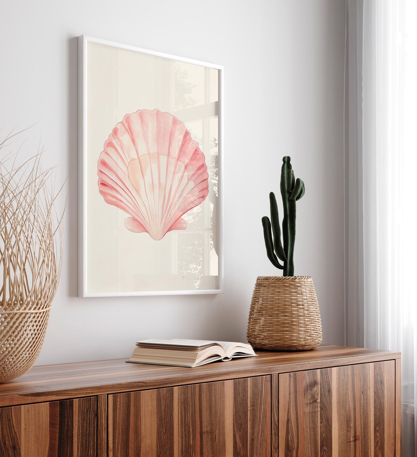 Soft pink seashell print, Beachy room decor, Ocean surf poster, Coastal granddaughter, Beach house, College coconut girl, Preppy dorm decor