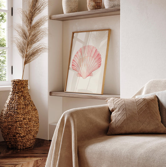 Soft pink seashell print, Beachy room decor, Ocean surf poster, Coastal granddaughter, Beach house, College coconut girl, Preppy dorm decor