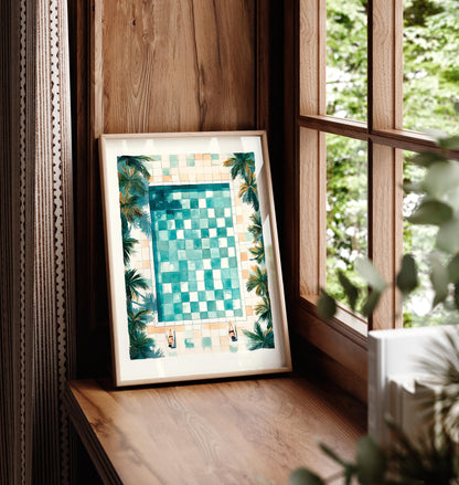 Chilling by the pool, Beachy room decor, Swimming pool poster, Coastal wall art, Beach house decor, Coconut girl print, Preppy dorm decor