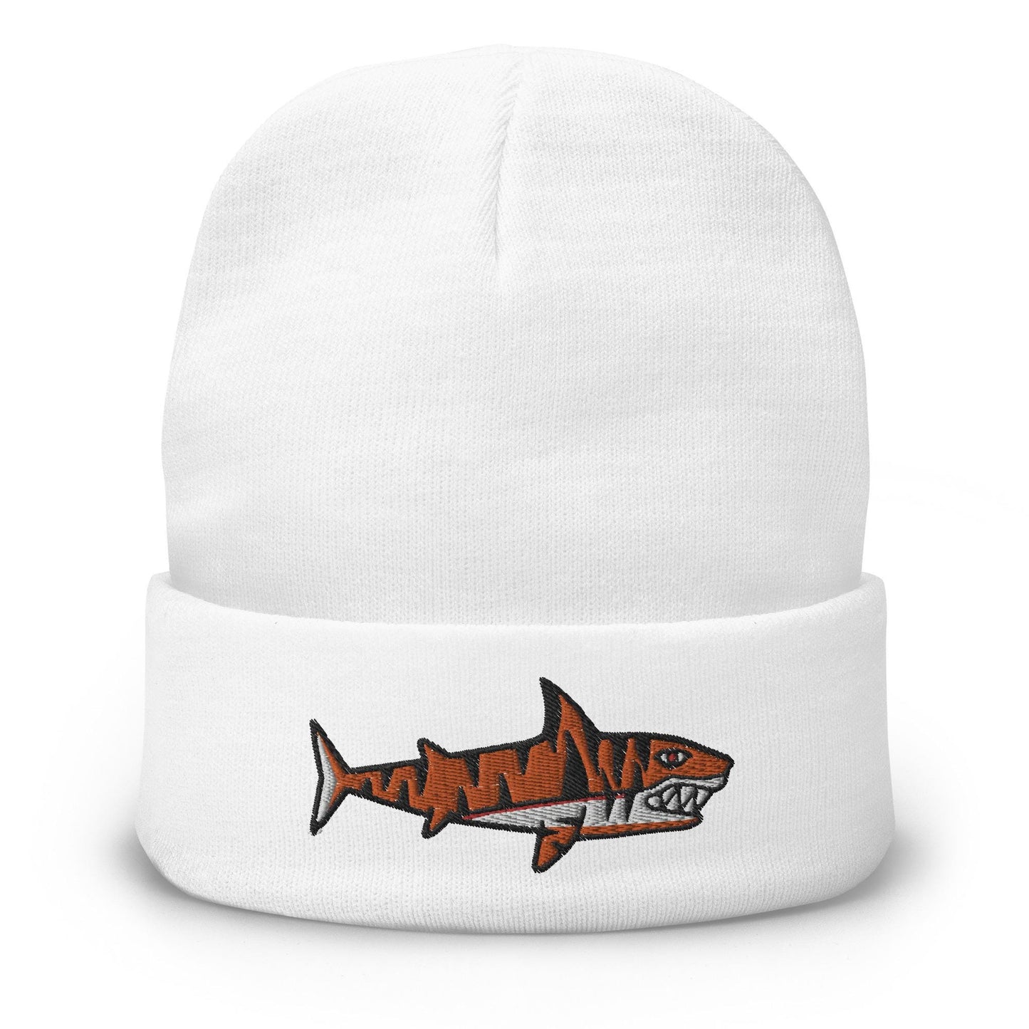 Tiger Shark, Traditional Tattoo Beanie, Tattoo Inspired Clothing, Embroidered Beanie, Skull Beanie, Shark Beanie, Tiger Beanie