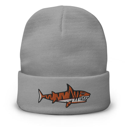 Tiger Shark, Traditional Tattoo Beanie, Tattoo Inspired Clothing, Embroidered Beanie, Skull Beanie, Shark Beanie, Tiger Beanie