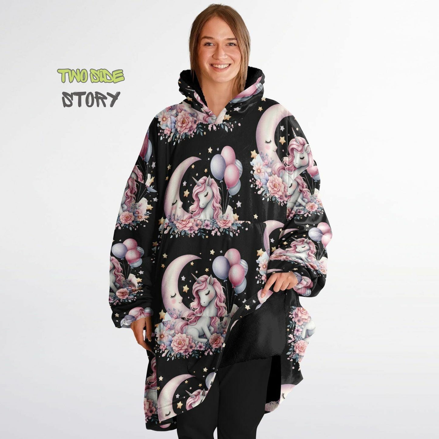Unisex Cute Kawaii Unicorn Print Snug Hoodie,Printed Hooded Blanket with Sleeves, Lounge Wear, Novelty Gifts, Birthday Gift ,Christmas Gifts