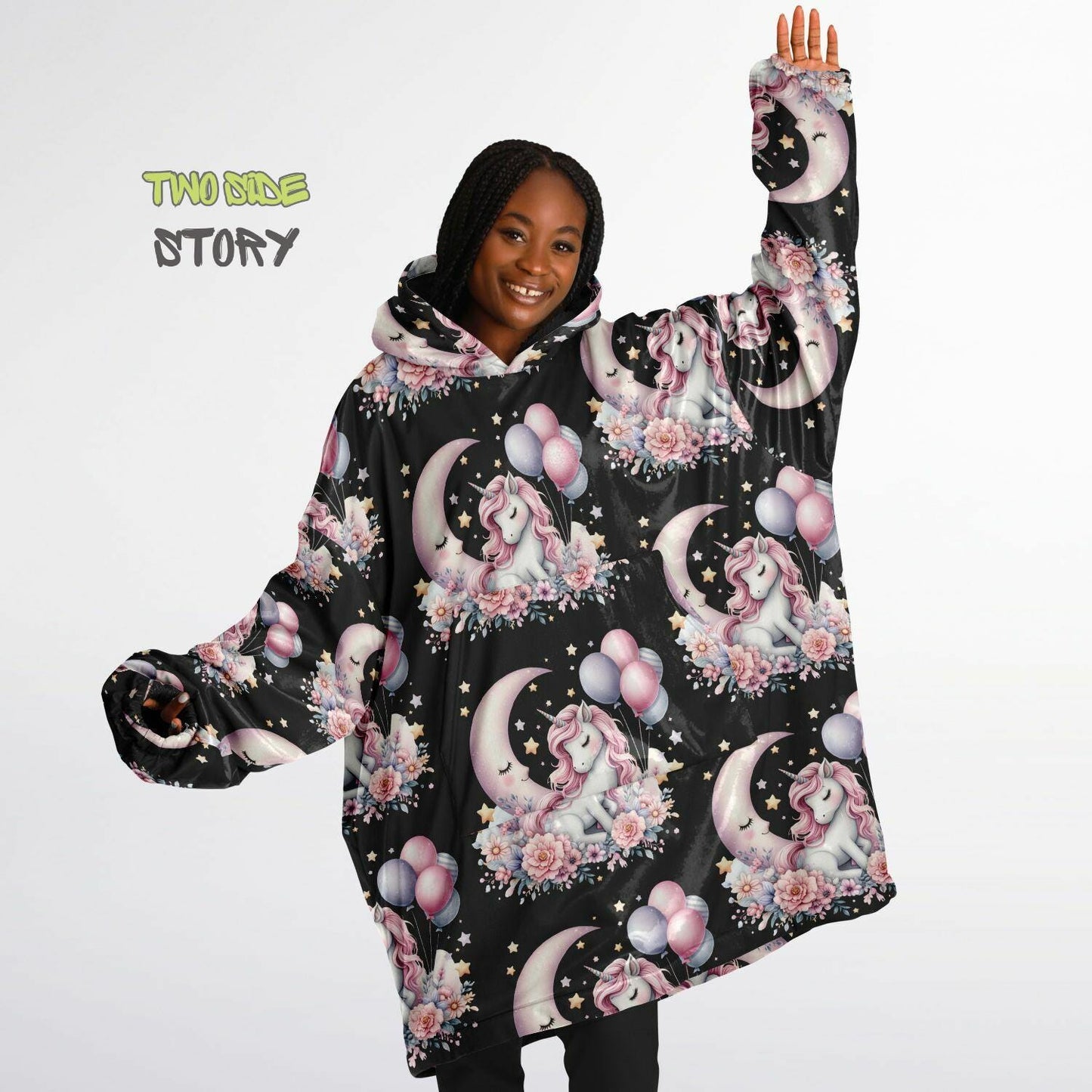 Unisex Cute Kawaii Unicorn Print Snug Hoodie,Printed Hooded Blanket with Sleeves, Lounge Wear, Novelty Gifts, Birthday Gift ,Christmas Gifts