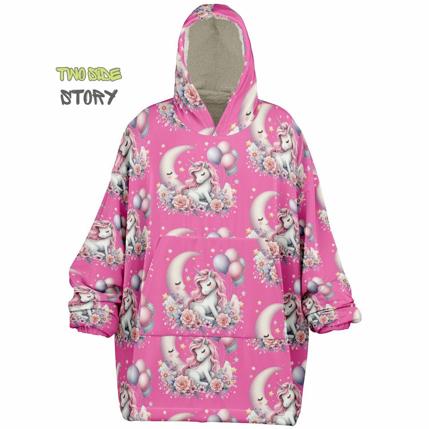 Hot Pink Cute Kawaii Unicorn Print Snug Hoodie,Printed Hooded Blanket with Sleeves,Lounge Wear,Novelty Gifts, Birthday Gift ,Christmas Gifts