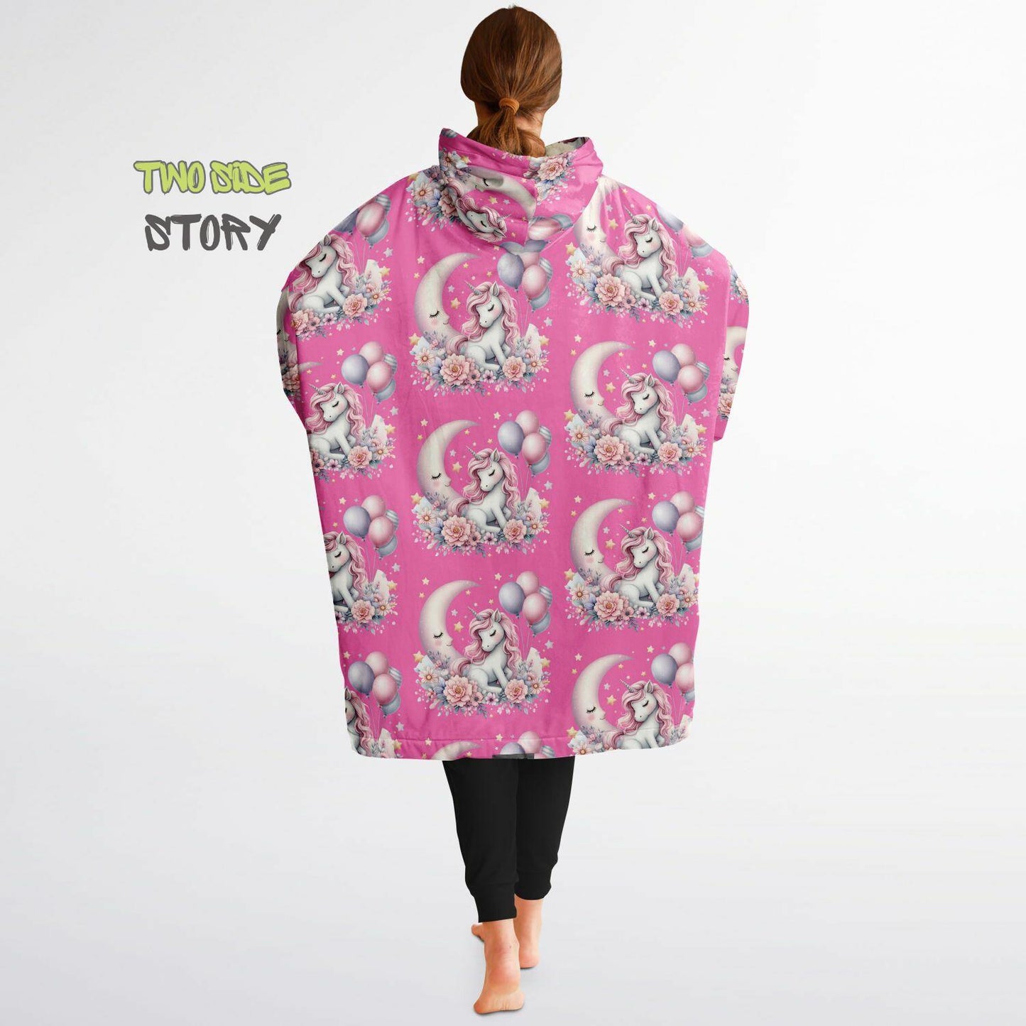 Hot Pink Cute Kawaii Unicorn Print Snug Hoodie,Printed Hooded Blanket with Sleeves,Lounge Wear,Novelty Gifts, Birthday Gift ,Christmas Gifts