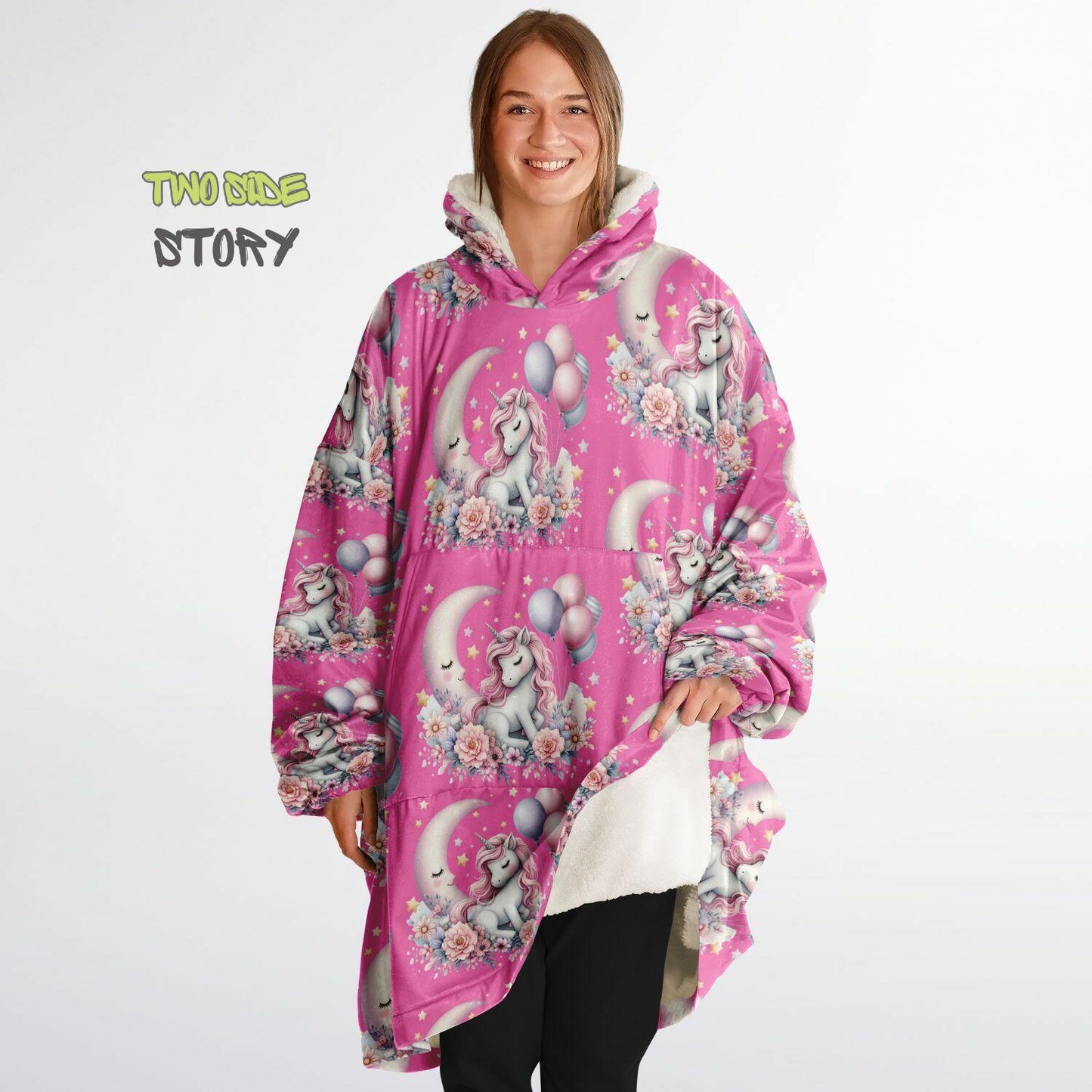Hot Pink Cute Kawaii Unicorn Print Snug Hoodie,Printed Hooded Blanket with Sleeves,Lounge Wear,Novelty Gifts, Birthday Gift ,Christmas Gifts