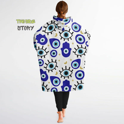 Novelty Evil Eye Print Snug Hoodie,Mykonos Eye Printed Hooded Blanket with Sleeves,Lounge Wear,Unique,Novelty Gifst,Birthday Christmas Gifts