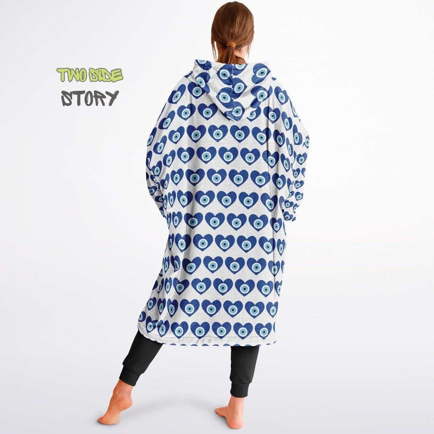 Evil Eye Print Snug Hoodie,Mykonos Eye Printed Hooded Blanket with Sleeves,Lounge Wear,Unique,Novelty Gifst,Novelty Birthday Christmas Gifts