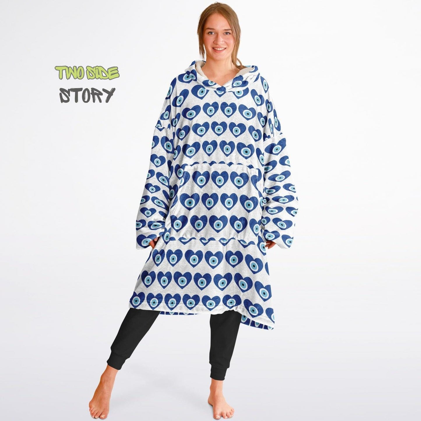 Evil Eye Print Snug Hoodie,Mykonos Eye Printed Hooded Blanket with Sleeves,Lounge Wear,Unique,Novelty Gifst,Novelty Birthday Christmas Gifts