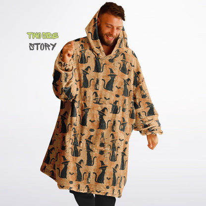 Unisex Halloween Which Cat Print Snug Hoodie,Printed Hooded Blanket,Blanket Sleeves,Lounge Wear,Unique,Novelty Gifts,Birthday Christmas Gift