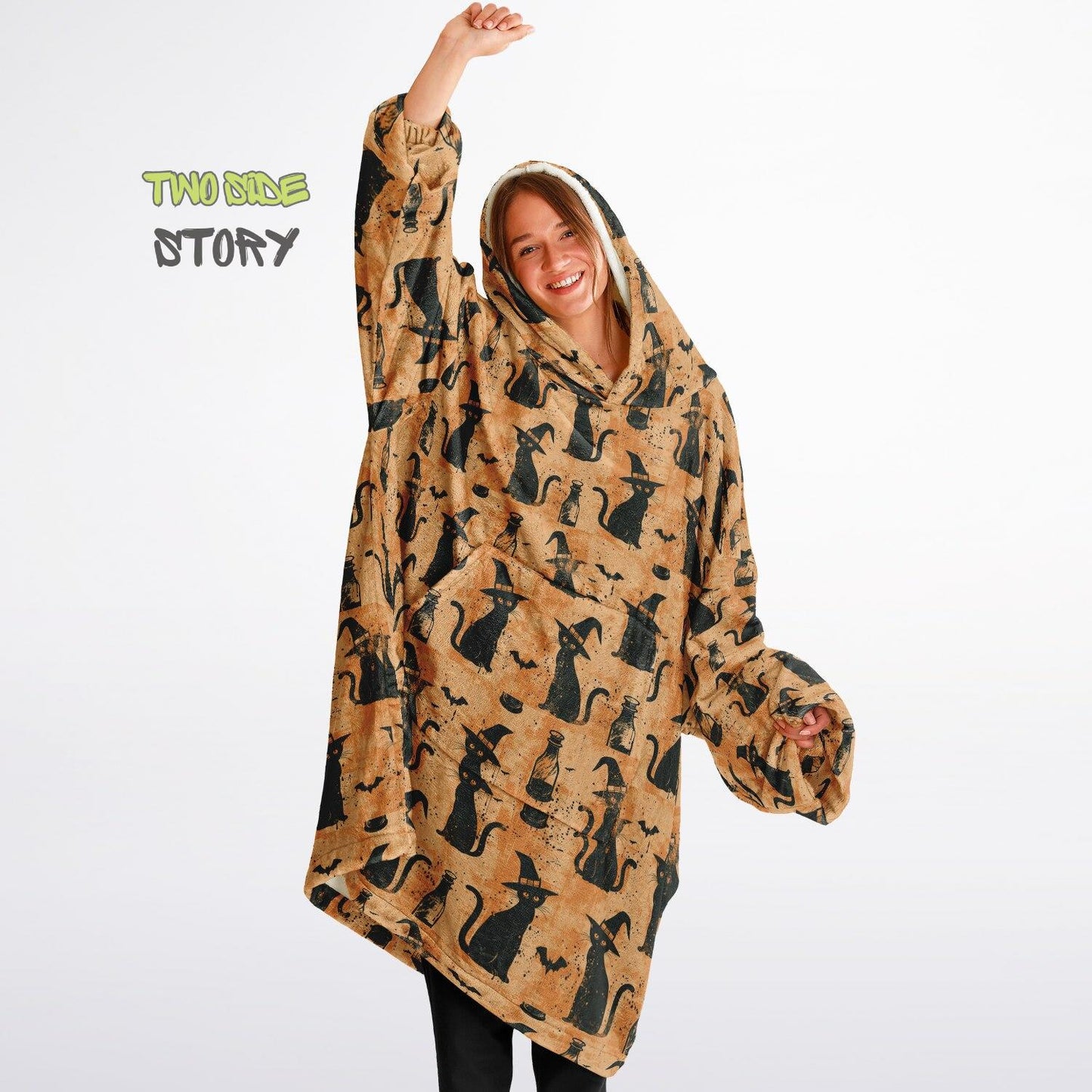 Unisex Halloween Which Cat Print Snug Hoodie,Printed Hooded Blanket,Blanket Sleeves,Lounge Wear,Unique,Novelty Gifts,Birthday Christmas Gift