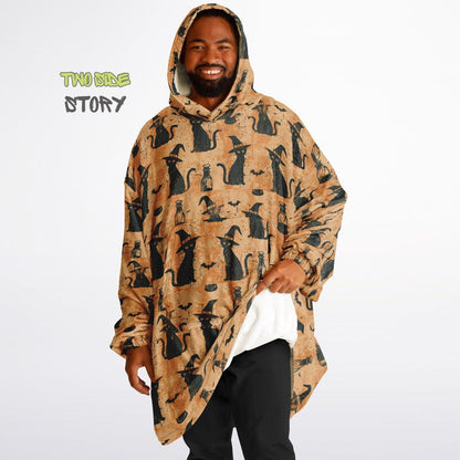 Unisex Halloween Which Cat Print Snug Hoodie,Printed Hooded Blanket,Blanket Sleeves,Lounge Wear,Unique,Novelty Gifts,Birthday Christmas Gift