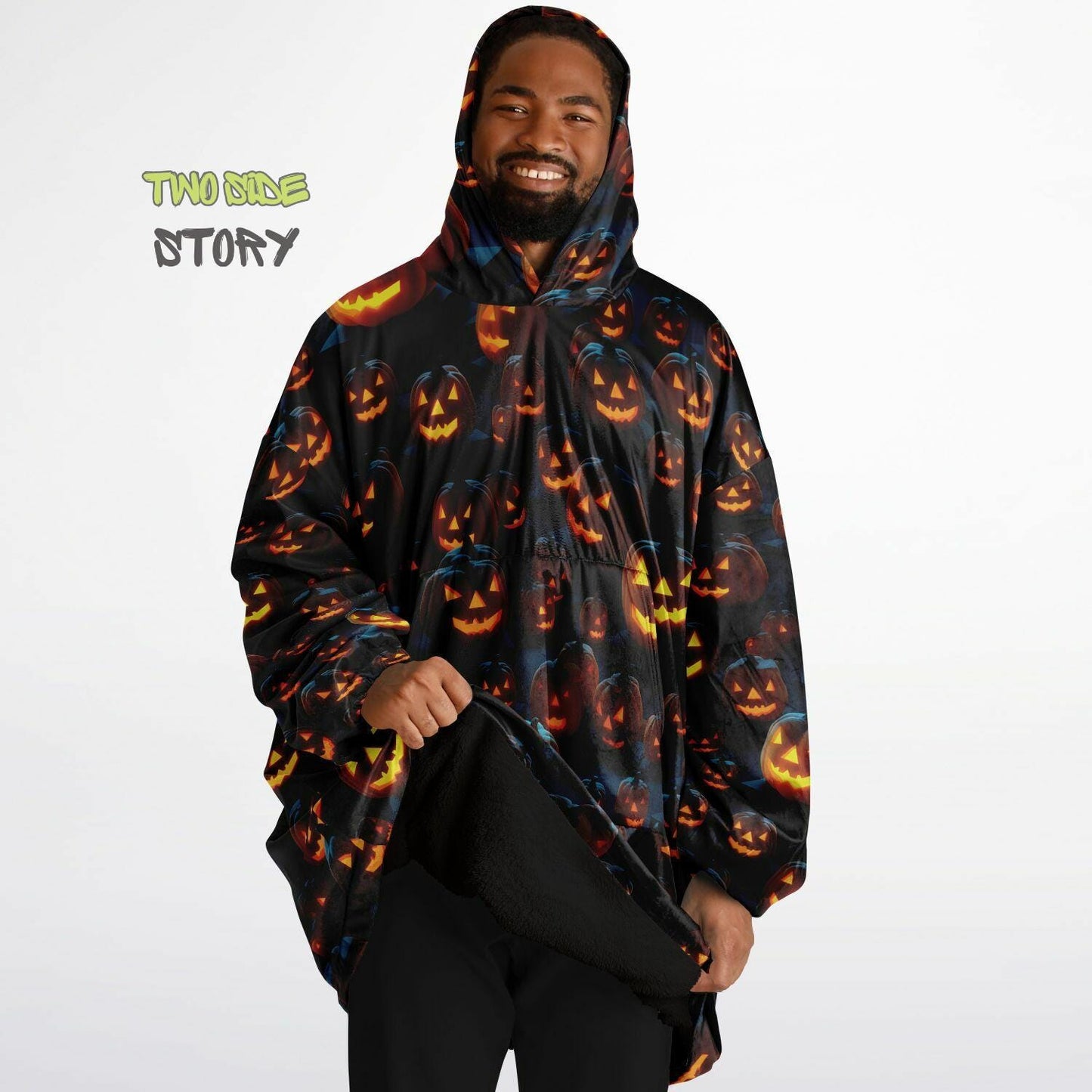 Fun Halloween Glowing Pumpkin Snug Hoodie,Printed Hooded Blanket,Blanket Sleeves,Lounge Wear,Novelty Birthday Christmas Gifts for Him or Her