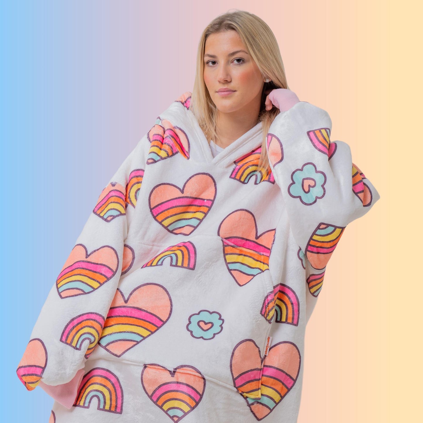 Rainbow Heart Hoodie Blanket Oversized Thick Sherpa Hoodie Snugclub One Size