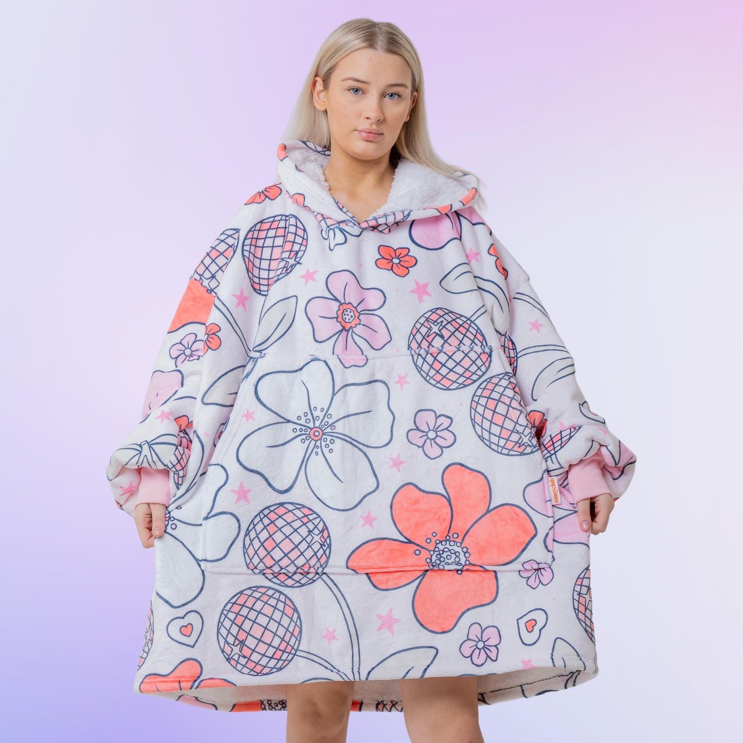 Cherry Flowers Retro Hoodie Blanket Oversized Thick Sherpa Hoodie Snugclub One Size