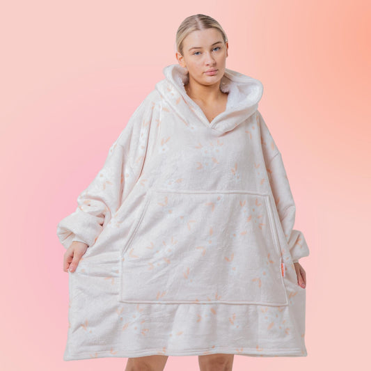 Flowers Hoodie Blanket Oversized Thick Sherpa Hoodie Snugclub One Size