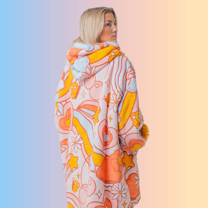 Heart Flower Bohemian Hoodie Blanket Oversized Thick Sherpa Hoodie Snugclub One Size