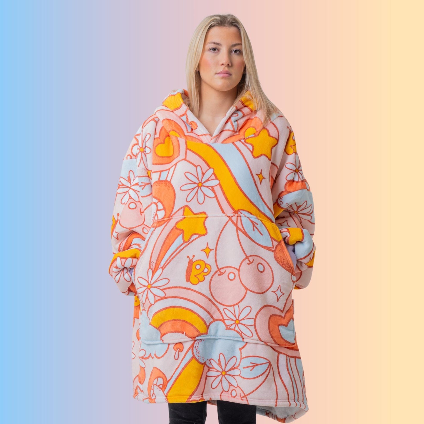 Heart Flower Bohemian Hoodie Blanket Oversized Thick Sherpa Hoodie Snugclub One Size