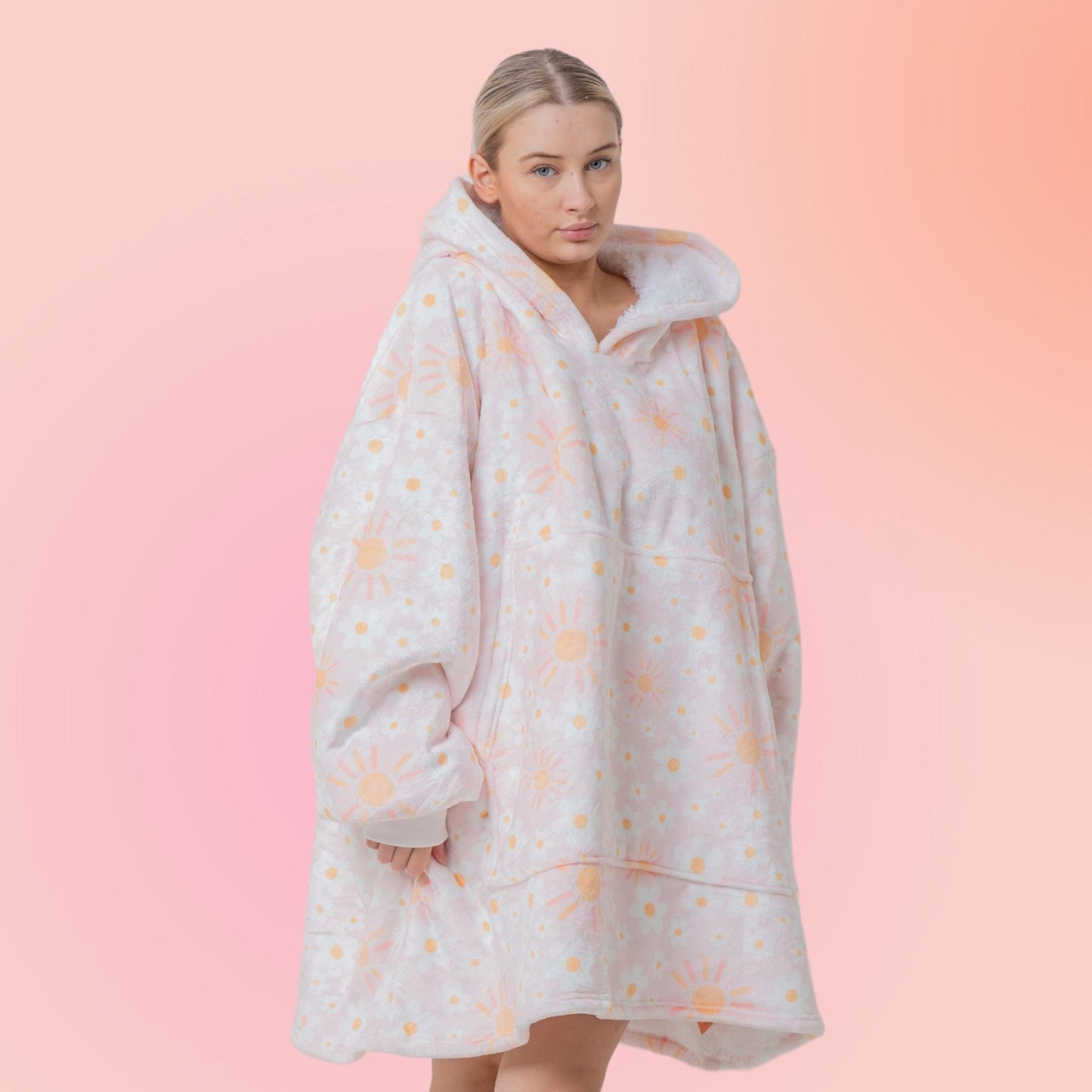 Sun and Flowers Hoodie Blanket Oversized Thick Sherpa Hoodie Snugclub One Size