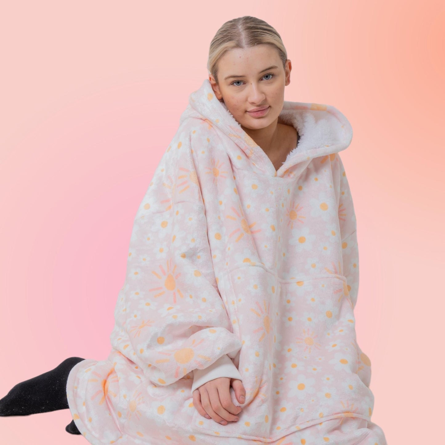 Sun and Flowers Hoodie Blanket Oversized Thick Sherpa Hoodie Snugclub One Size