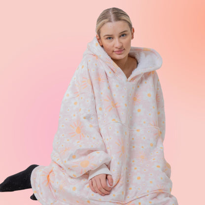 Sun and Flowers Hoodie Blanket Oversized Thick Sherpa Hoodie Snugclub One Size