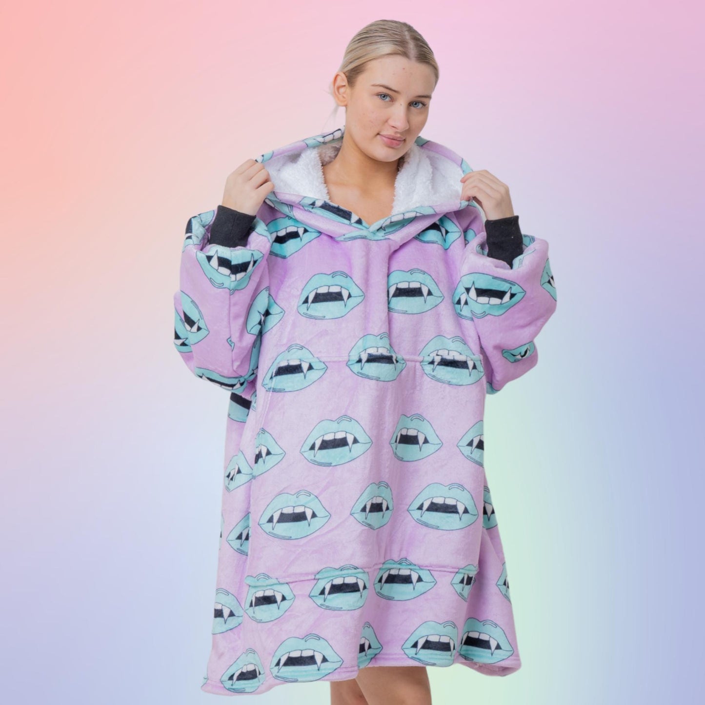 Vampire Lips Hoodie Blanket Oversized Thick Sherpa Hoodie Snugclub One Size