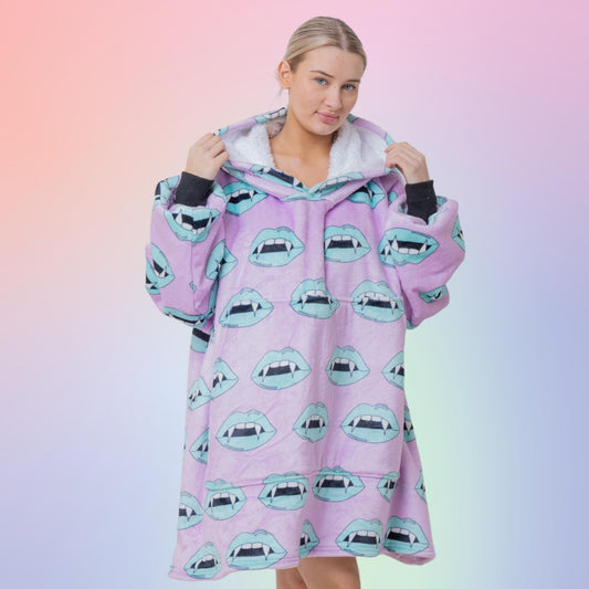 Vampire Lips Hoodie Blanket Oversized Thick Sherpa Hoodie Snugclub One Size