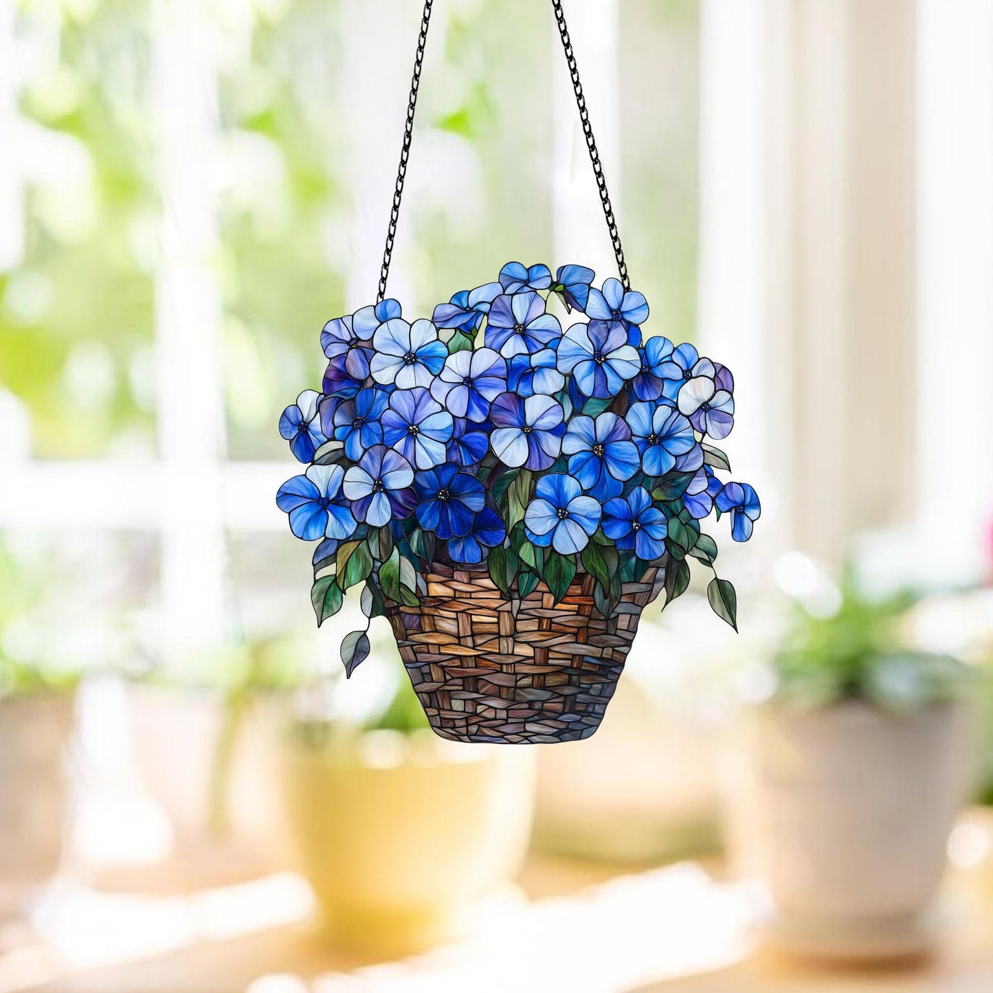 Lobelia Blue flowers Window Hanging, Purple Flower Pots Acrylic Window Hanging Art Decoration, Flower Lovers Gift, Gift for her, House Decor