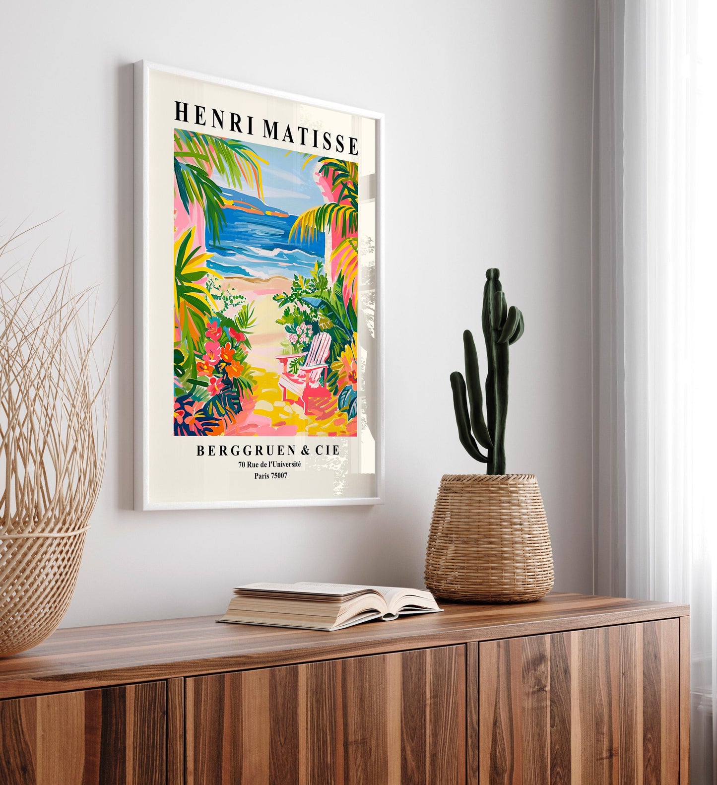 Pink coastal print, Beach house decor, Coastal cowgirl art, Matisse style maximalist wall art, Beachy poster