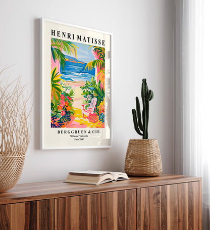 Pink coastal print, Beach house decor, Coastal cowgirl art, Matisse style maximalist wall art, Beachy poster