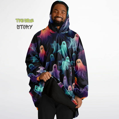 Fun Halloween Neon Ghosts Snug Hoodie,Printed Hooded Blanket,Blanket Sleeves,Lounge Wear,Novelty Birthday Christmas Gifts for Him or Her