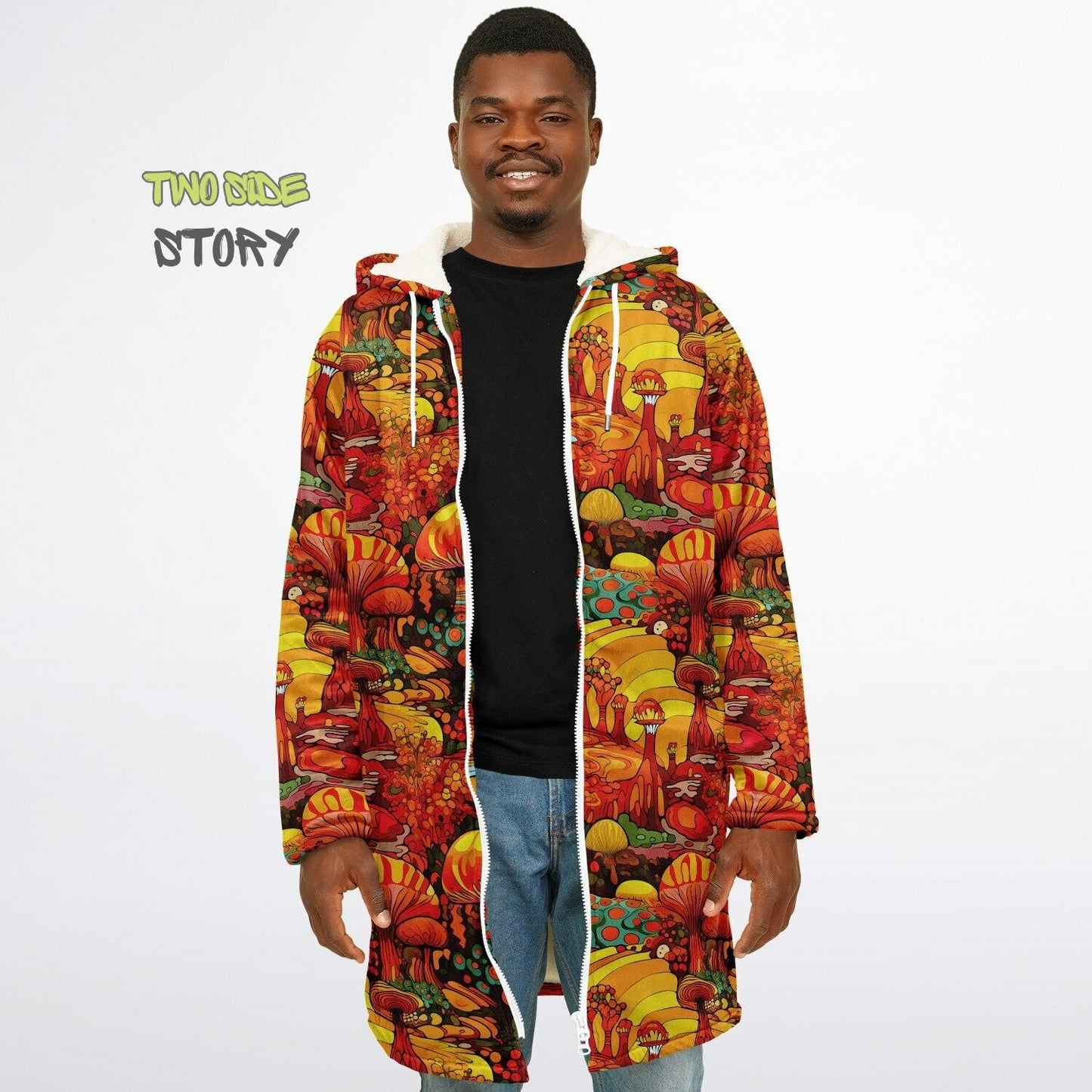 Trippy Psychedelic Mushrooms Printed Microfleece Zipper Jacket, Printed Hoodie,Trippy Cloak, Gift for Him, Unique Christmas Birthday Gifts