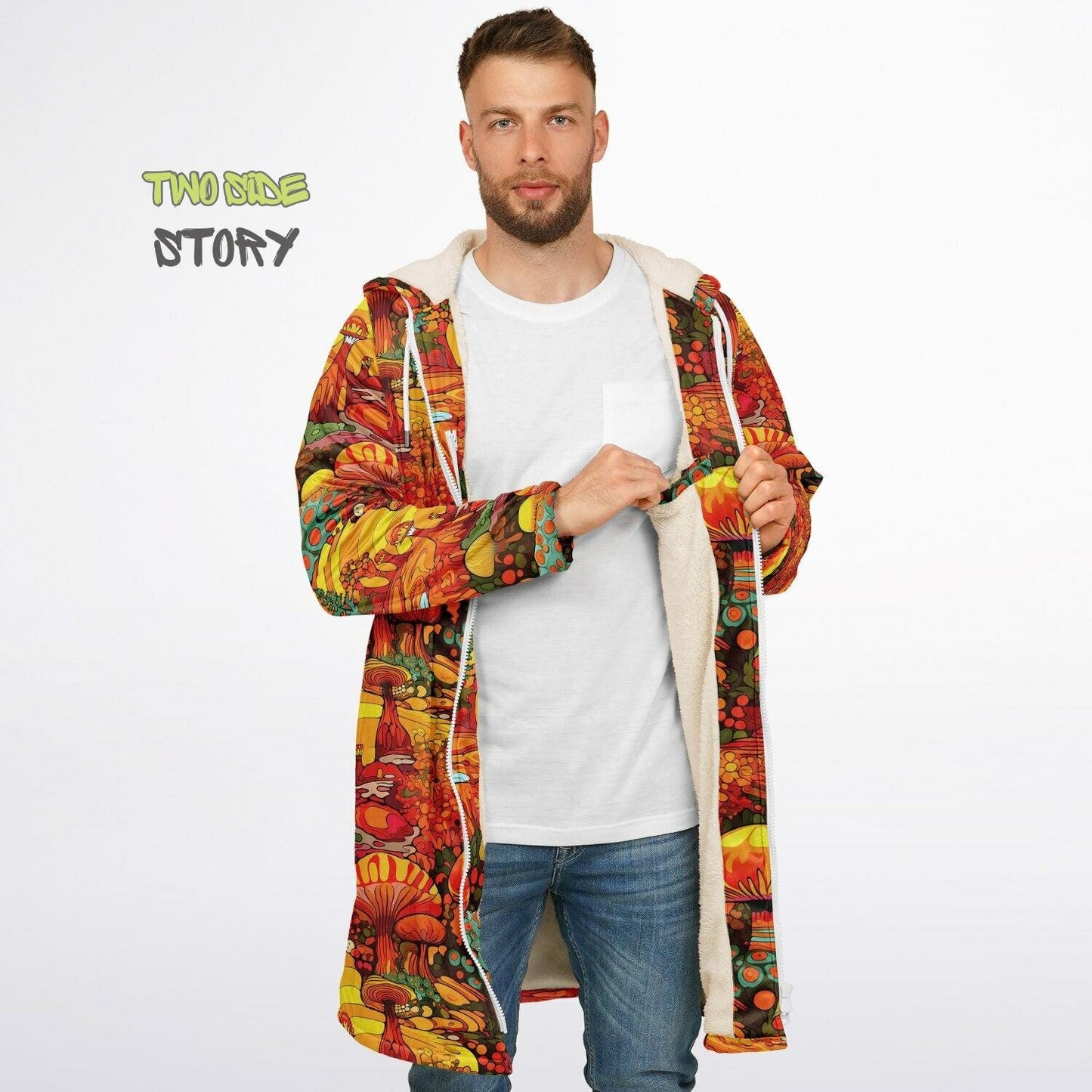 Trippy Psychedelic Mushrooms Printed Microfleece Zipper Jacket, Printed Hoodie,Trippy Cloak, Gift for Him, Unique Christmas Birthday Gifts