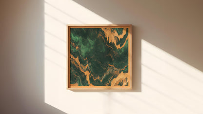 Emerald Green and Gold Marble Swirl Wall Art Retro Abstract Poster Boho Style Print Living Room Wall Art Decor Mid Century Modern Art