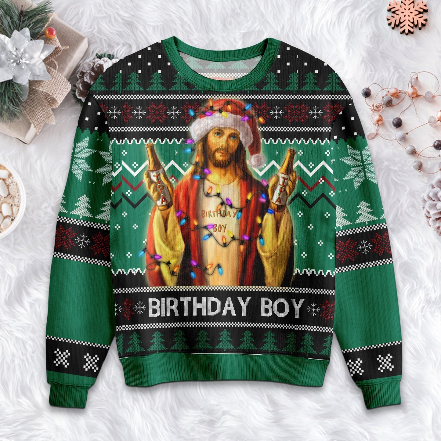 Funny Jesus Birthday Ugly Christmas Sweater: Unisex Adult Crew Neck