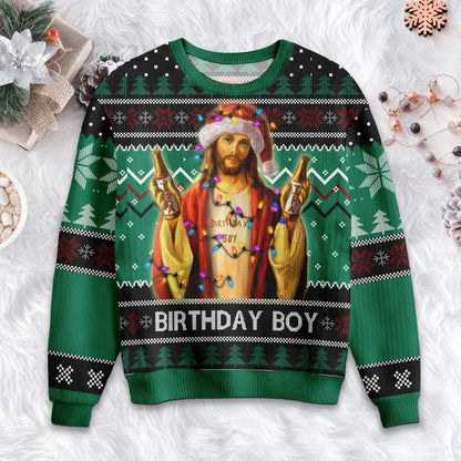 Funny Jesus Birthday Ugly Christmas Sweater: Unisex Adult Crew Neck
