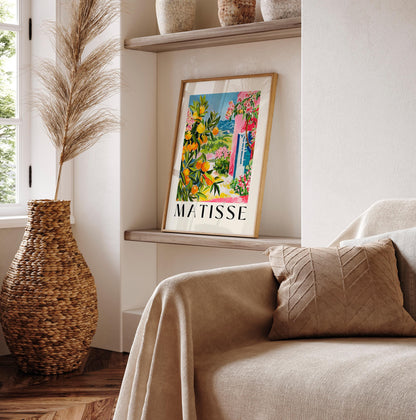 Spanish oranges poster, Mid century modern, Matisse art print, Pink dopamine decor, Travel poster