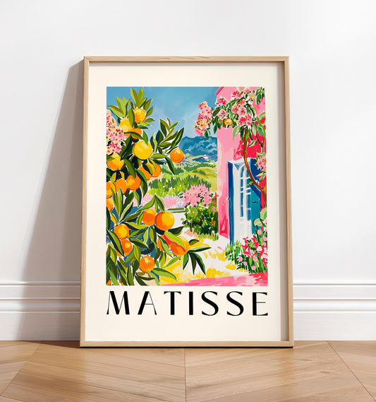 Spanish oranges poster, Mid century modern, Matisse art print, Pink dopamine decor, Travel poster