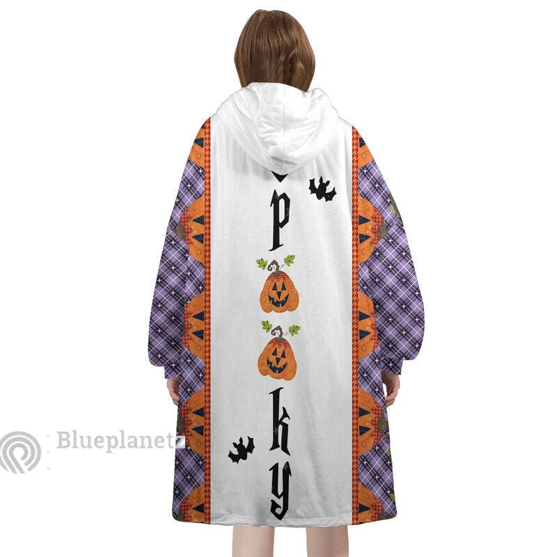 Custom Name Halloween Hoodies Blanket, Personalized Wearable Hoodie Blanket, Custom Pumpkin Oversized Blanket