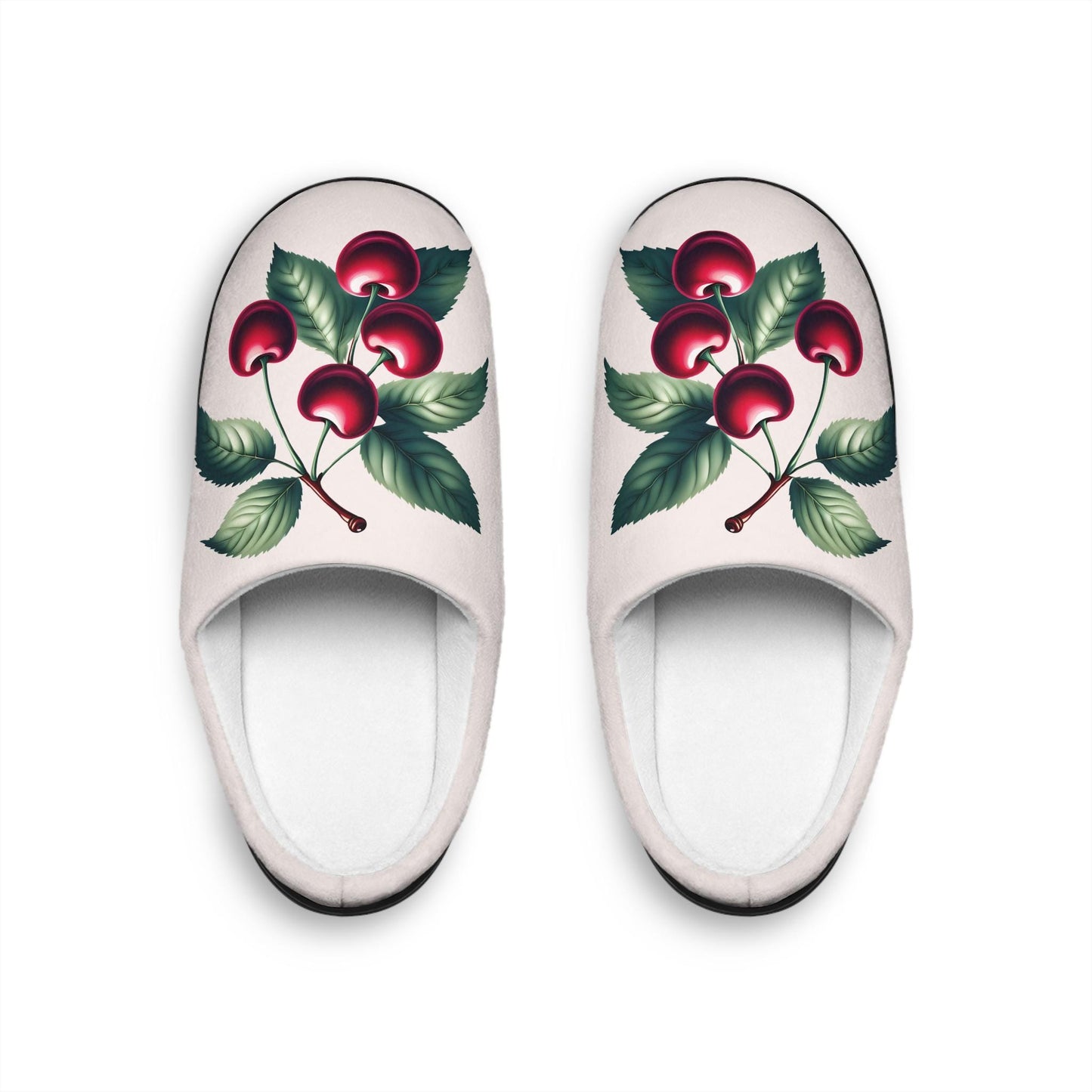 Slippers, Dark Red Cherry Bunch on Light Pink, Women's Indoor Slippers, House Shoes, Gift for Her, Cozy Slippers, Soft Rose Quartz Slippers