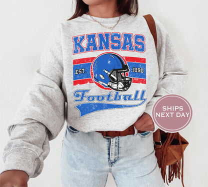 Kansas Sweatshirt, Kansas Football Sweatshirt, Lawrence Kansas Vintage Crewneck, Retro Kansas Sweatshirt, Kansas Football College