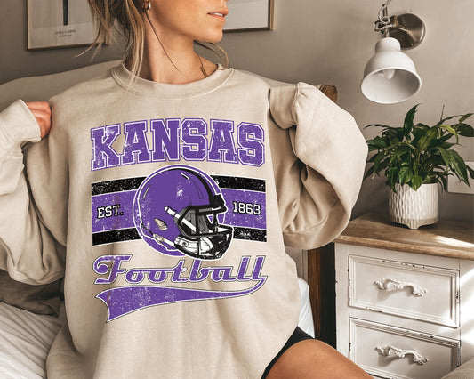 Kansas Football Sweatshirt, Vintage Kansas Crewneck, Retro Kansas Sweatshirt, Kansas Varsity Sweatshirt, Kansas Long Sleeve