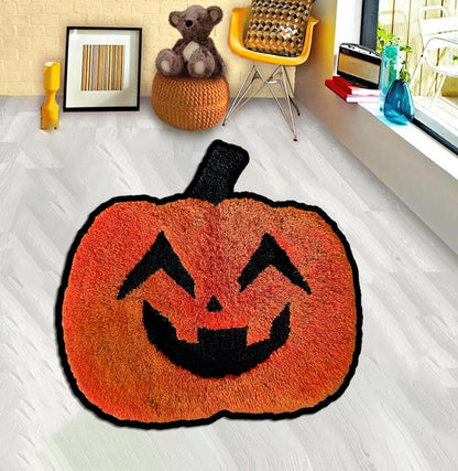 Scary Pumpkin Floor Rug, Halloween Pumpkin, Orange Pumpkin, Kids Room Spooky Pumpkin, Party Decor,Decorate Your Home with Pumpkin, Gift Rug