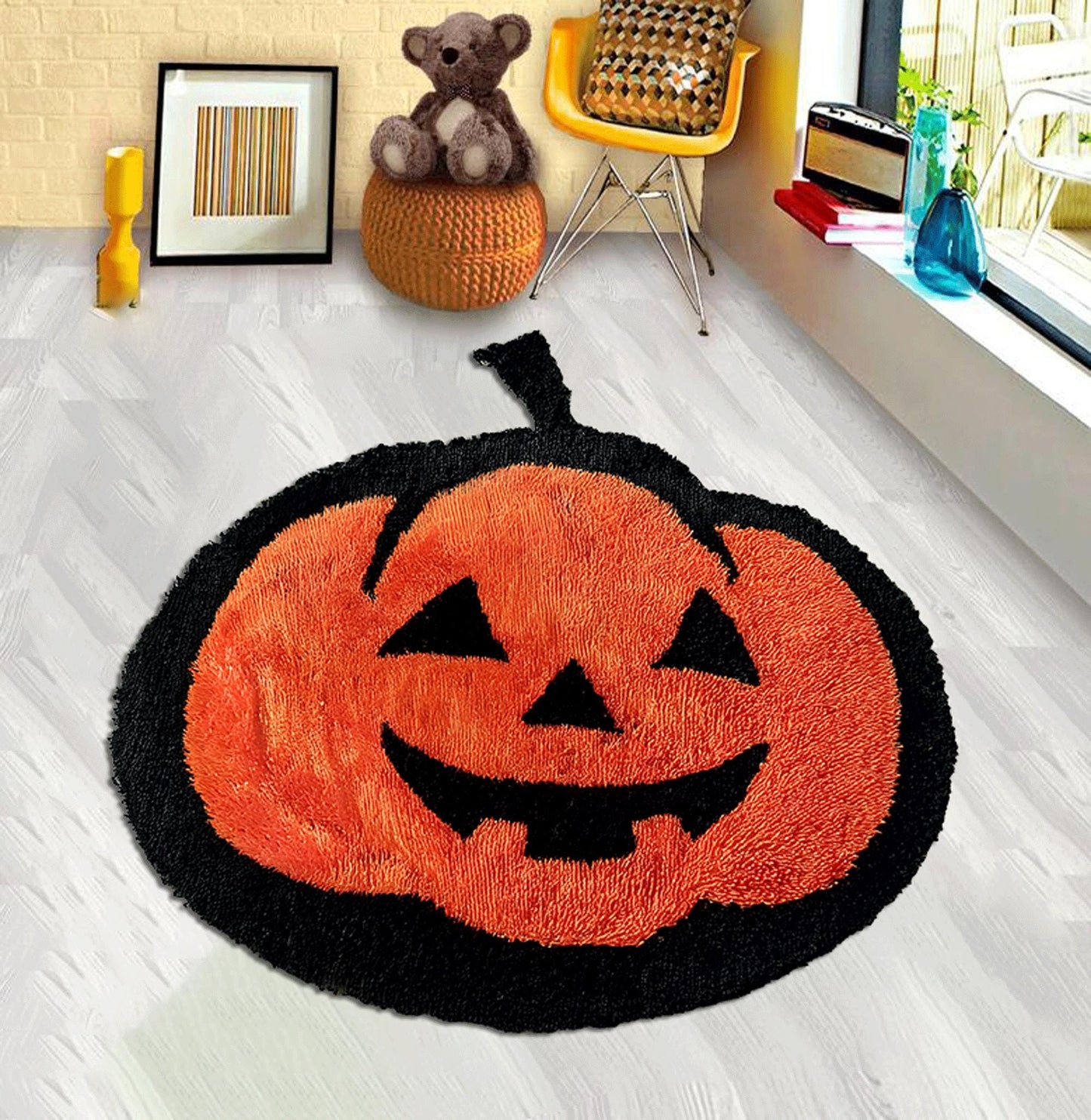 Scary Pumpkin Floor Rug, Halloween Pumpkin, Orange Pumpkin, Kids Room Spooky Pumpkin, Party Decor,Decorate Your Home with Pumpkin, Gift Rug