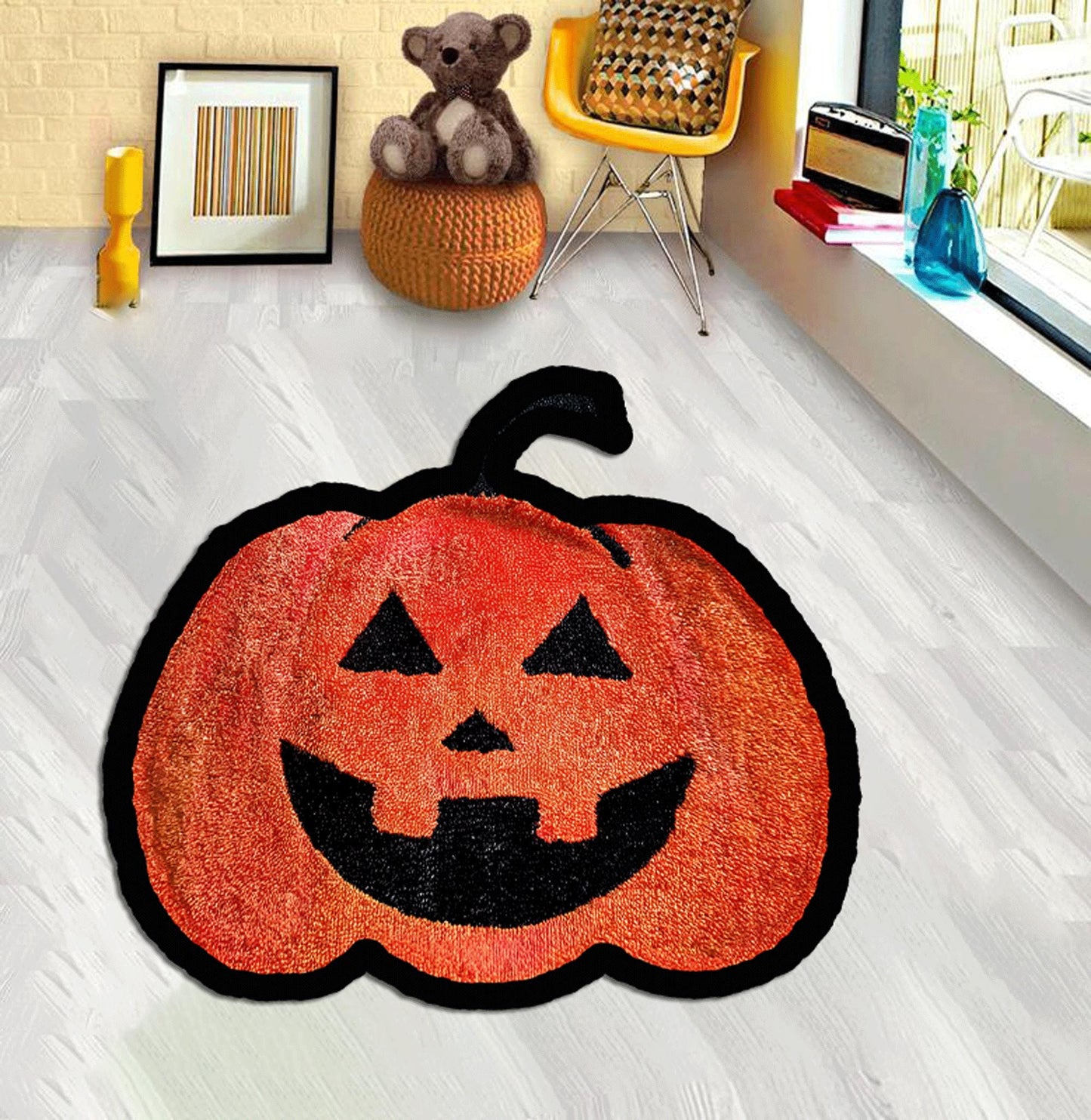 Scary Pumpkin Floor Rug, Halloween Pumpkin, Orange Pumpkin, Kids Room Spooky Pumpkin, Party Decor,Decorate Your Home with Pumpkin, Gift Rug