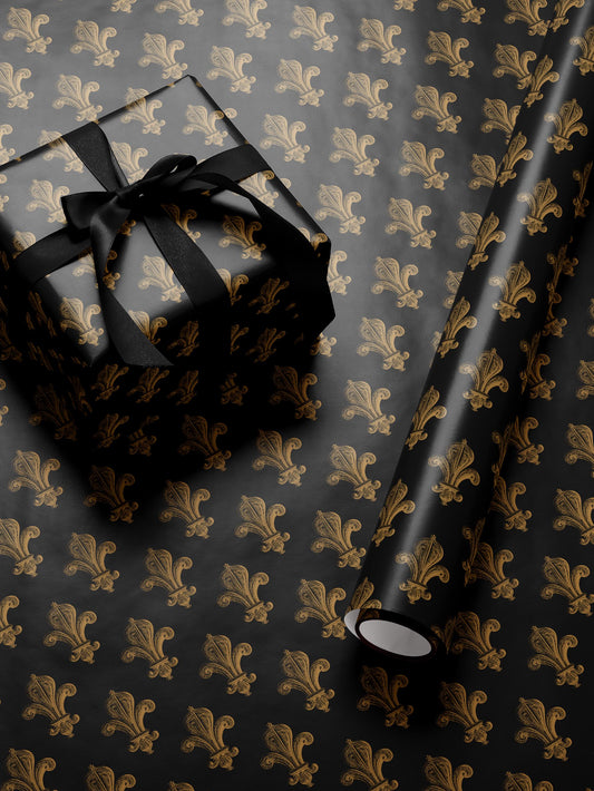 Vintage Fleur de Lis Wrapping Paper Black and Gold Gift Wrap Elegant Wrapping Paper Mardi Gras Decor Gothic Style Louisiana Football Gift