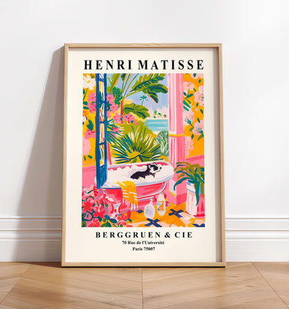 Badger in bathtub, Matisse print, Bathroom decor, Animal poster, Pink wall art, Midcentury poster